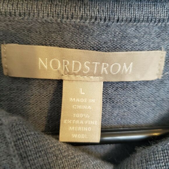 Nordstrom's Mens Large Fine Merino Wool Polo Sweater Blue Long Sleeve Pullover - Picture 3 of 5